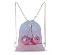 Jubonexis Surreal Two Cherries Pink Disco Balls Drawstring Backpack Canvas String Bag Lightweight Sports Gym Bag for Men Women
