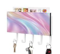 Jubonexis Swirling Waves of Light Pink Lavender Hues Key Holder for Wall Mail Organizer Wall Mount with 5 Hooks Acrylic Key Rack for Home Office Entryway