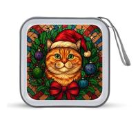 Jubonexis Tabby Cat Wearing A Red Santa Hat CD Case DVD Storage Case Portable for Car Home Travel