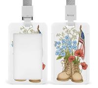Jubonexis Tan Military Boots Blue Flower Red Poppies ID Badge Holder Retractable Clip Card Holder Card Protector Name Badge Name Tag for Work Office Doctor Nurse