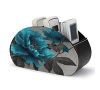 Jubonexis Teal Blue Flowers Remotes Control Holder with 5 Compartments Leather TV Remote Caddy Storage Box Desktop Organizer