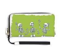 Jubonexis Text Happy That and Halloween Skeletons Dancing PU Leather Clutch Long Bifold Wallet, Coin Purse Credit Pass Case, Durable Card-Holder Money Storage for Women Men