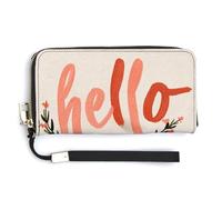 Jubonexis Text Hello Spring Minimal Floral PU Leather Clutch Long Bifold Wallet, Coin Purse Credit Pass Case, Durable Card-Holder Money Storage for Women Men