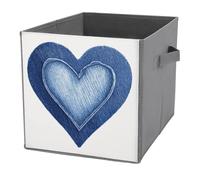 Jubonexis The Denim Heart Cube Storage Bins Storage Cubes Foldable Decorative Fabric Storage Baskets Home Organizers with Handles for Shelves,Closet, 27x27 CM