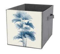 Jubonexis The Palm Tree Blue Indigo Cube Storage Bins Storage Cubes Foldable Decorative Fabric Storage Baskets Home Organizers with Handles for Shelves,Closet, 27x27 CM
