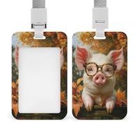 Jubonexis The Pig with Glasses ID Badge Holder Retractable Clip Card Holder Card Protector Name Badge Name Tag for Work Office Doctor Nurse