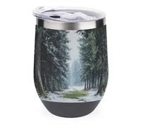 Jubonexis The Road Tall Pine Trees in Winter Wine Tumbler Stainless Steel Insulated Mug Double Wall Water Cup with Lid 12 Oz