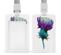 Jubonexis Thistle Flower Bud in Teal and Purple ID Badge Holder Retractable Clip Card Holder Card Protector Name Badge Name Tag for Work Office Doctor Nurse
