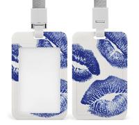 Jubonexis Three Blue Ink Lip Prints ID Badge Holder Retractable Clip Card Holder Card Protector Name Badge Name Tag for Work Office Doctor Nurse