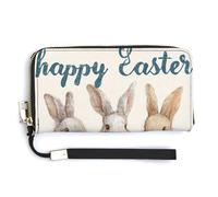 Jubonexis Three Bunnies with Ribbon Bows Colorful Easter Egg PU Leather Clutch Long Bifold Wallet, Coin Purse Credit Pass Case, Durable Card-Holder Money Storage for Women Men