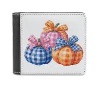 Jubonexis Three Checkered Pumpkins with Bows Soft PU Leather Bifold Wallet, Coin Purse Credit Pass Case, Durable Card-Holder Slim Billfold for Men Woman Money Storage