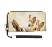 Jubonexis Three Cute Bunnies on The Grass Wildflowers PU Leather Clutch Long Bifold Wallet, Coin Purse Credit Pass Case, Durable Card-Holder Money Storage for Women Men