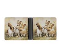 Jubonexis Three Cute Bunnies on The Grass Wildflowers Soft PU Leather Bifold Wallet, Coin Purse Credit Pass Case, Durable Card-Holder Slim Billfold for Men Woman Money Storage