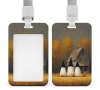 Jubonexis Three Cute Ghosts Black Hats House Trees ID Badge Holder Retractable Clip Card Holder Card Protector Name Badge Name Tag for Work Office Doctor Nurse