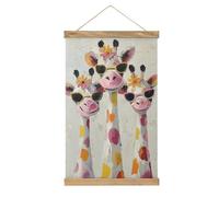Jubonexis Three Cute Giraffes Wearing Sunglasses Canvas Painting Wood Frames Poster Hanger Hanging Picture Kit Wall Art