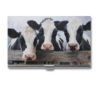 Jubonexis Three Dairy Cows Fence Vintage Business Card Holder, Pocket Slim Metal Business Card Case for Women Men