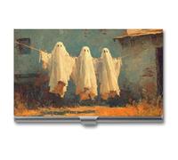 Jubonexis Three Ghosts Hanging on Clothesline Rustic Business Card Holder, Pocket Slim Metal Business Card Case for Women Men