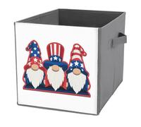 Jubonexis Three Gnomes Tall Hats American Flag Pattern Cube Storage Bins Storage Cubes Foldable Decorative Fabric Storage Baskets Home Organizers with Handles for Shelves,Closet, 27x27 CM
