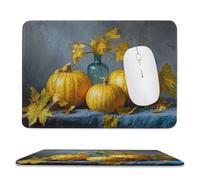 Jubonexis Three Pumpkins And Yellow Leaves on The Table Mouse Pad, Small Office Computer Mouse Pads for Desk Laptop with Non-Slip Rubber Base Mouse Mat, Gaming Mouse Pads