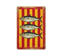 Jubonexis Three Sardines Red And Yellow Stripes Tin Metal Signs Wall Art Decorations for Bar Pub Club Cafe Room Farmhouse White 30x20cm