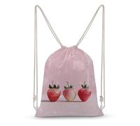 Jubonexis Three Strawberries on Pink Drawstring Backpack Canvas String Bag Lightweight Sports Gym Bag for Men Women