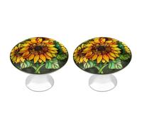 Jubonexis Three Sunflowers in Full Bloom Round Drawer Cabinet Knobs Handles with Screws,2 Pcs, Drawer Dresser Knob Pulls Decor for Wardrobe Cupboard Home Office Kitchen