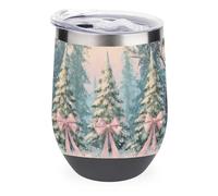 Jubonexis Three Tall Christmas Trees with Pink Bows Wine Tumbler Stainless Steel Insulated Mug Double Wall Water Cup with Lid 12 Oz