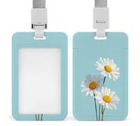 Jubonexis Three White Daisies on Blue ID Badge Holder Retractable Clip Card Holder Card Protector Name Badge Name Tag for Work Office Doctor Nurse