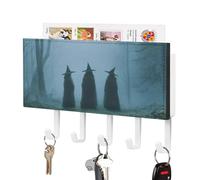 Jubonexis Three Witches in Foggy Forest Key Holder for Wall Mail Organizer Wall Mount with 5 Hooks Acrylic Key Rack for Home Office Entryway