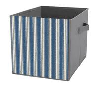 Jubonexis Ticking Stripe Pattern Blue And White Cube Storage Bins Storage Cubes Foldable Decorative Fabric Storage Baskets Home Organizers with Handles for Shelves,Closet, 27x27 CM
