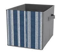 Jubonexis Ticking Stripe Pattern in Boho Blue White Cube Storage Bins Storage Cubes Foldable Decorative Fabric Storage Baskets Home Organizers with Handles for Shelves,Closet, 27x27 CM