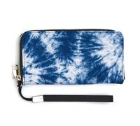 Jubonexis Tie-dye in Indigo and White PU Leather Clutch Long Bifold Wallet, Coin Purse Credit Pass Case, Durable Card-Holder Money Storage for Women Men