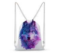 Jubonexis Tie Dye Wolf Neon Pink Blue Purple Drawstring Backpack Canvas String Bag Lightweight Sports Gym Bag for Men Women