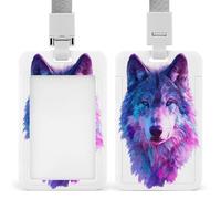 Jubonexis Tie Dye Wolf Neon Pink Blue Purple ID Badge Holder Retractable Clip Card Holder Card Protector Name Badge Name Tag for Work Office Doctor Nurse