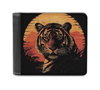 Jubonexis Tiger and A Sunset Soft PU Leather Bifold Wallet, Coin Purse Credit Pass Case, Durable Card-Holder Slim Billfold for Men Woman Money Storage