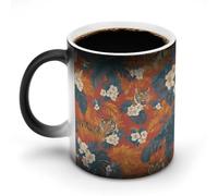 Jubonexis Tiger Heads Vintage Tropical Palm Leaves Color Changing Mugs Heat Changing Ceramic Coffee Mug Novelty Funny Tea Water Cup 11OZ