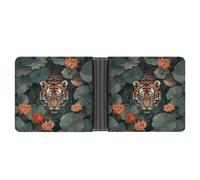 Jubonexis Tiger Hiding in The Lotus Pond Soft PU Leather Bifold Wallet, Coin Purse Credit Pass Case, Durable Card-Holder Slim Billfold for Men Woman Money Storage