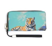Jubonexis Tiger Laying on Cliff Abstract PU Leather Clutch Long Bifold Wallet, Coin Purse Credit Pass Case, Durable Card-Holder Money Storage for Women Men