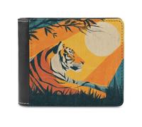 Jubonexis Tiger Lounging in The Sun Soft PU Leather Bifold Wallet, Coin Purse Credit Pass Case, Durable Card-Holder Slim Billfold for Men Woman Money Storage