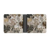 Jubonexis Tiger Peeking Jungle Foliage White Gold Leaf Soft PU Leather Bifold Wallet, Coin Purse Credit Pass Case, Durable Card-Holder Slim Billfold for Men Woman Money Storage