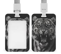 Jubonexis Tiger Roaring Black and White ID Badge Holder Retractable Clip Card Holder Card Protector Name Badge Name Tag for Work Office Doctor Nurse
