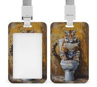 Jubonexis Tiger Sitting on The Toilet ID Badge Holder Retractable Clip Card Holder Card Protector Name Badge Name Tag for Work Office Doctor Nurse