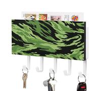 Jubonexis Tiger Stripes in Green Black Camouflage Key Holder for Wall Mail Organizer Wall Mount with 5 Hooks Acrylic Key Rack for Home Office Entryway