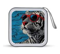 Jubonexis Tiger Wearing Red Sunglasses CD Case DVD Storage Case Portable for Car Home Travel