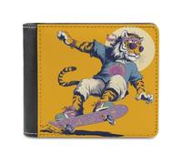 Jubonexis Tiger with A Headband Skateboarding Soft PU Leather Bifold Wallet, Coin Purse Credit Pass Case, Durable Card-Holder Slim Billfold for Men Woman Money Storage