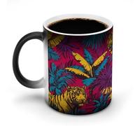 Jubonexis Tigers Yellow Banana Leaves Tropical Plants Color Changing Mugs Heat Changing Ceramic Coffee Mug Novelty Funny Tea Water Cup 11OZ