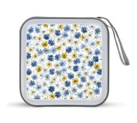 Jubonexis Tiny Blue White Yellow Daisies CD Case DVD Storage Case Portable for Car Home Travel