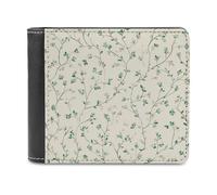 Jubonexis Tiny Sage Green Leaves Curling Across Cream Soft PU Leather Bifold Wallet, Coin Purse Credit Pass Case, Durable Card-Holder Slim Billfold for Men Woman Money Storage