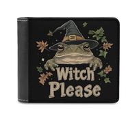 Jubonexis Toad Wearing Witch's Hat Witch Please Soft PU Leather Bifold Wallet, Coin Purse Credit Pass Case, Durable Card-Holder Slim Billfold for Men Woman Money Storage