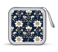 Jubonexis Traditional Indian Floral Motifs Navy Blue CD Case DVD Storage Case Portable for Car Home Travel